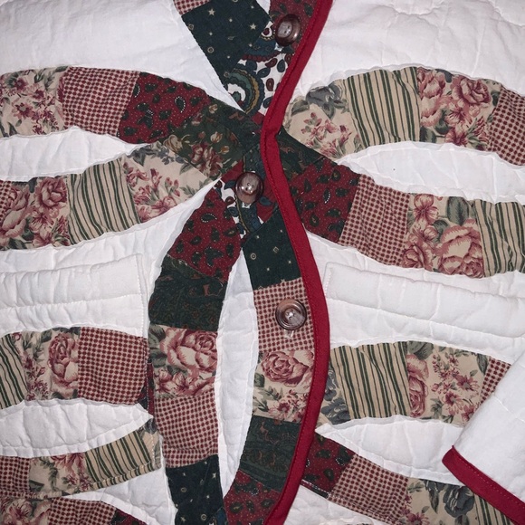 handmade quilt coat vintage quilted jacket L wedding ring red green pockets - Picture 5 of 6